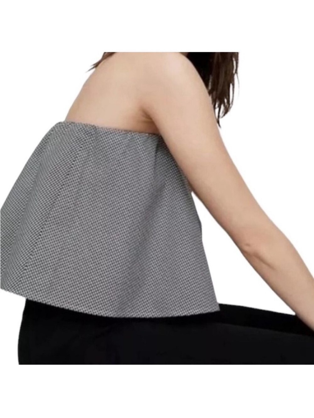 NWT Aritzia Babaton Eckerd Blouse Strapless Cropped Flounced Micro Gingham - Picture 3 of 8